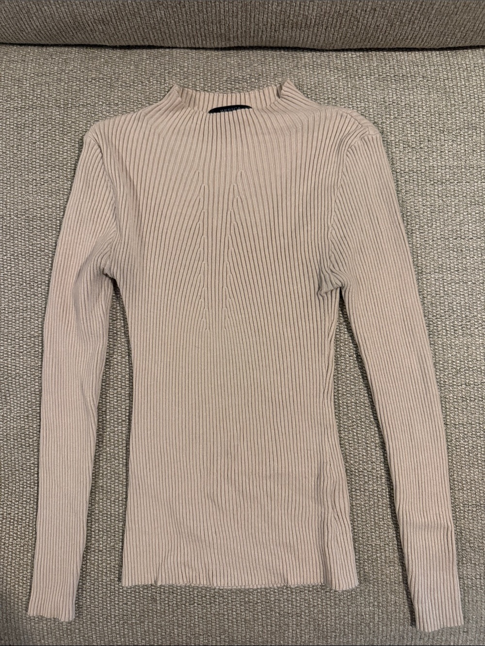 Slim Ribbed Long-Sleeve Top in Light Beige